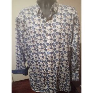 Luchiano Visconti Black Button Up Shirt Mens 2XLB Blue White Geometric Cotton